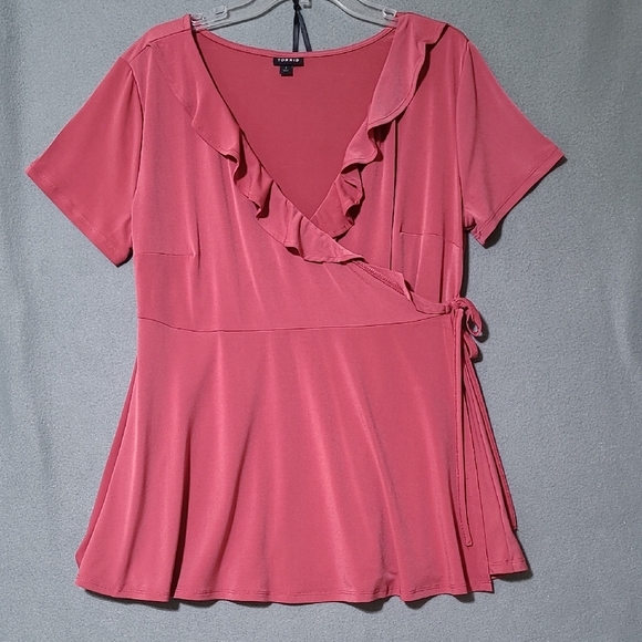 TORRID Pink Short Sleeve Surplice Neckline Wrap Blouse - Size 1 (US size 1X) - Picture 1 of 13